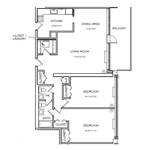 Crystal House Apartments in Arlington, Virginia 2x1.5 Floor Plan